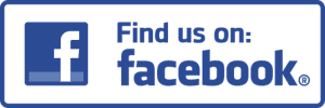 Find us on Facebook logo with a white Facebook f icon on a blue square, next to the text Find us on: facebook in blue letters—connect for EMDR, PTSD, and trauma support. White background with a blue border.