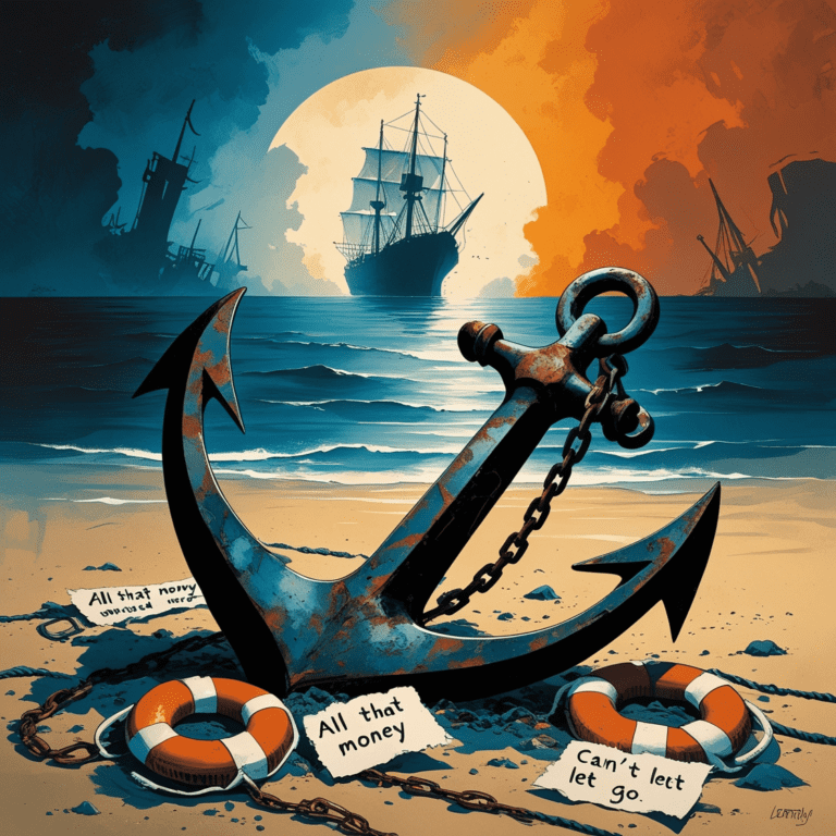 A metaphorical image depicting the fallacy of sunk costs