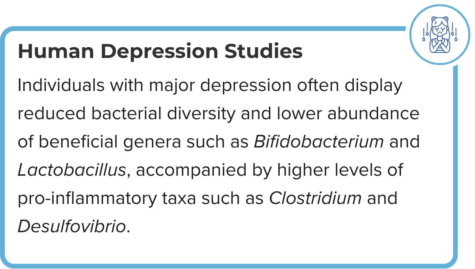 A text box titled Human Depression Studies explains that people with major depression, trauma, or PTSD have less...