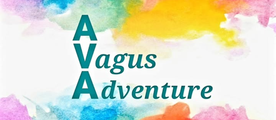 Text on a colourful watercolour background reads AVA Vagus Adventure, with the first letters of each word vertically...